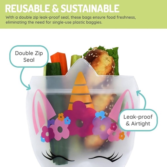 melii Unicorn, Rainbow & Flower shaped reusable snack bags, pack of 6 bags - Picture 4 of 5